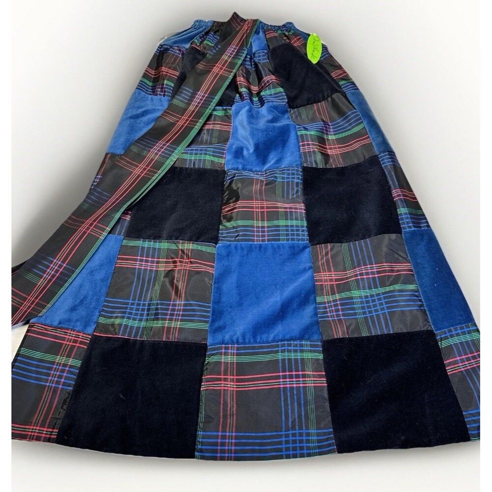 Vintage Mr. Hank Patchwork Plaid & Velvet Maxi Skirt Petite Elastic Waist NWT